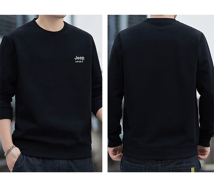 JEEP SPIRIT Men's Sweatshirt, Spring Top, Printed Undershirt, Loose Long-Sleeve T-Shirt, Navy Blue, 4XL 12