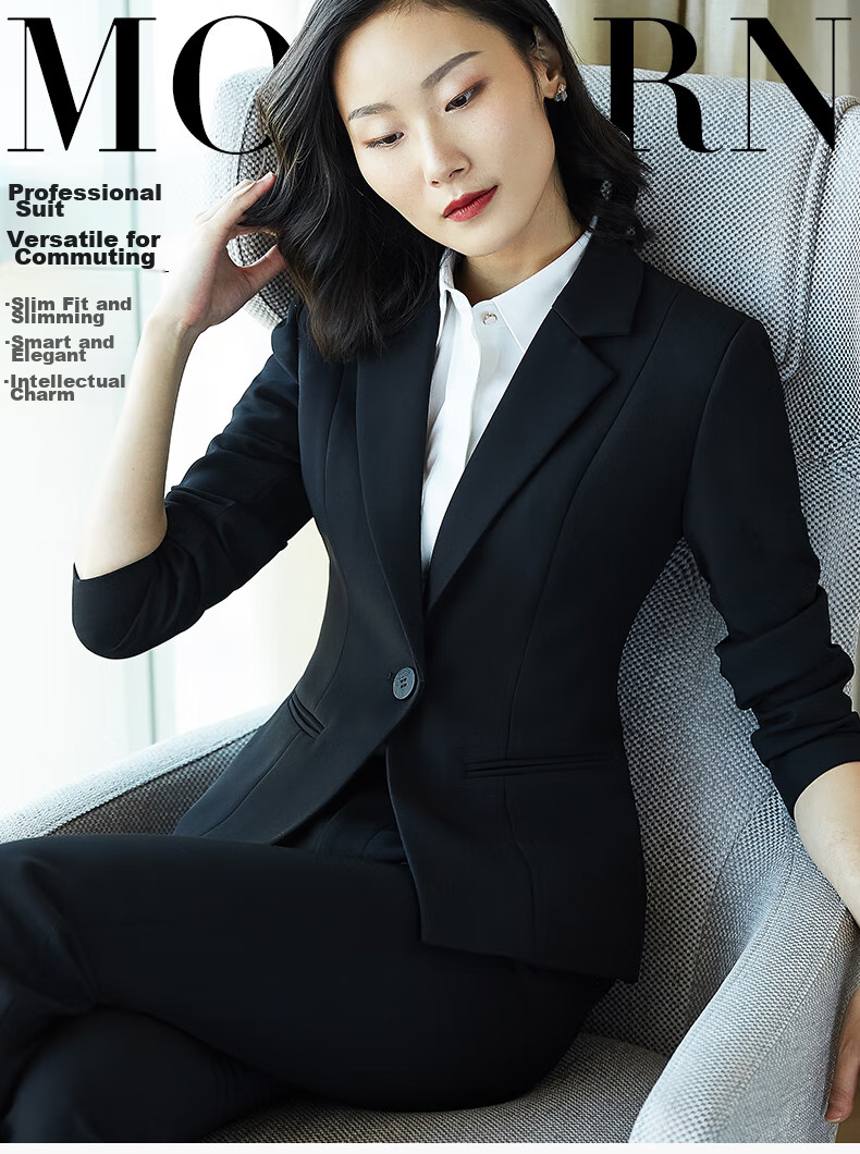 Quehou Spring And Autumn 2022 Fashion Casual Blazer Women's Professional Work Uniform Interview Formal Suit Jacket, Black, Size S 1