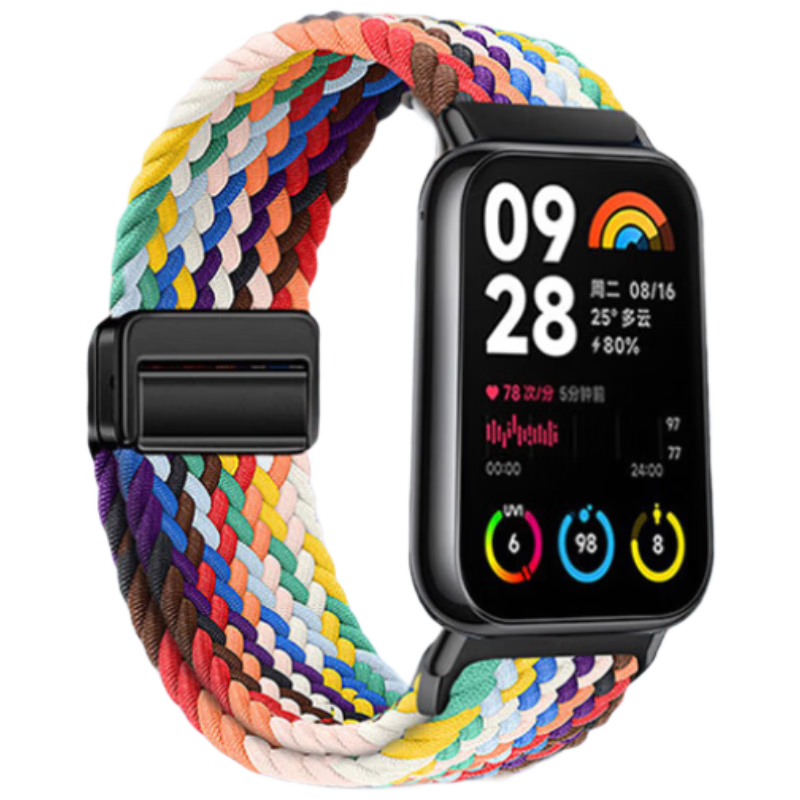 CHENSONG Compatible with Xiaomi Band 9 Pro/8 Pro Strap, Redmi Watch 6/5/4 Watchband, Braided Loop Magnetic Clasp for Redmi Watch 5 ESIM Replacement Rainbow