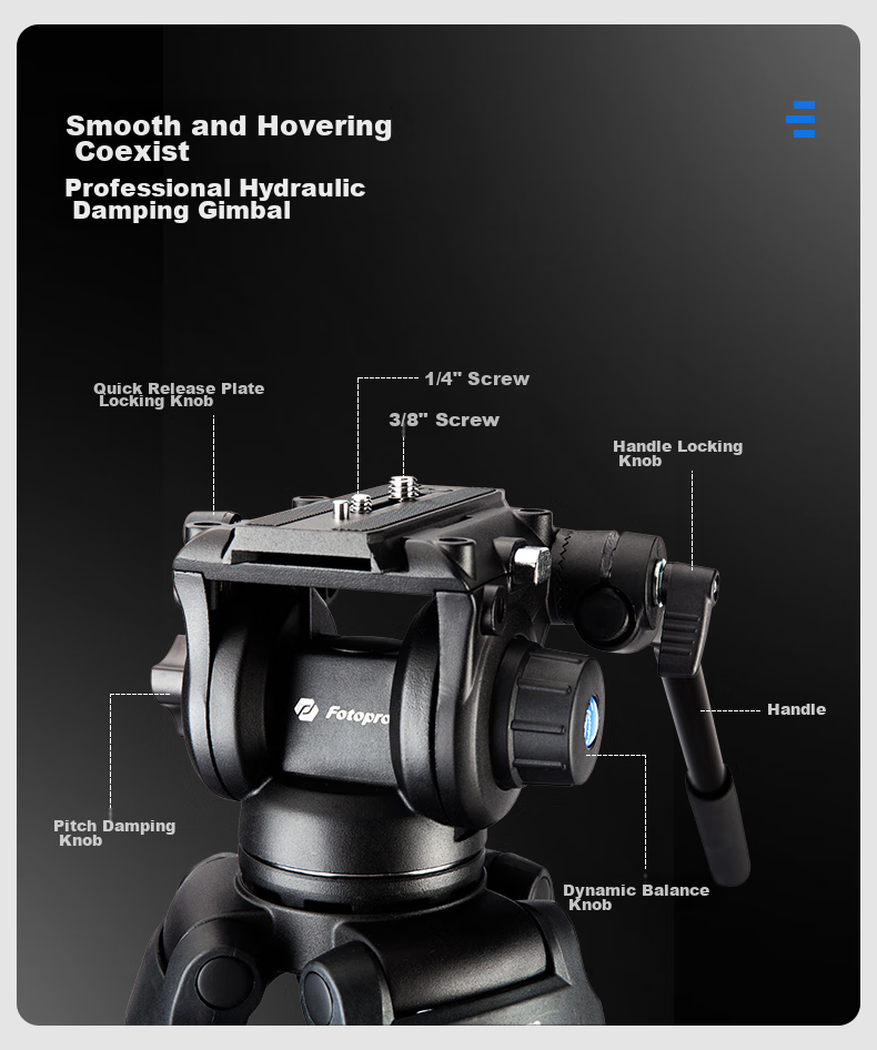 Fotopro FV888 Professional Photography And Videography Tripod, DSLR Camera Stand, Shooting Video Live Streaming Tripod, Hydraulic Head Kit, 1.8m/8kg 2