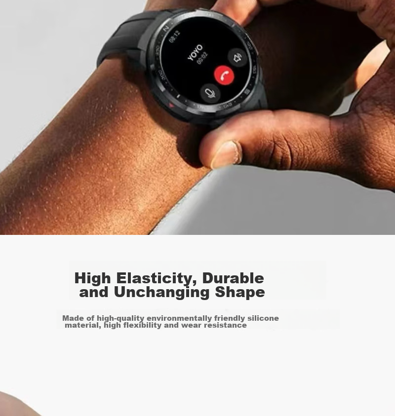 MAIKUQI Compatible with Honor GS Pro Smartwatch, Black Liquid Silicone Strap, 46mm Dial, Universal 22mm Band 6