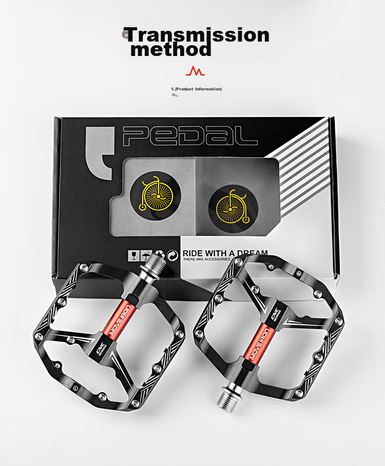 Move Iron Bicycle Pedals, 3-Bearing Anti-Slip Pedals, CNC Aluminum Alloy Road And Mountain Bike Reflective Strips, Universal Foot Pedals 15