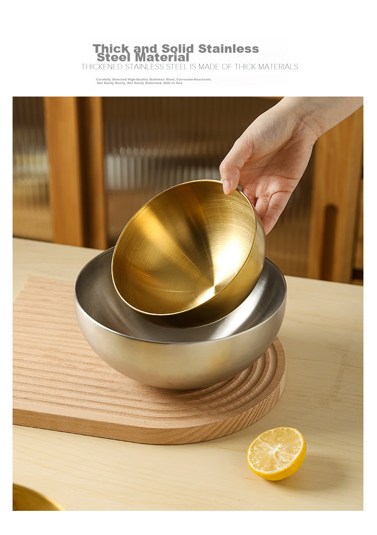 Quanshi Korean Stainless Steel Cold Noodle Bowl, 20cm Large Soup Bowl, Ramen Bowl, Korean Bibimbap Serving Bowl, Salad Bowl, Gold Color 4