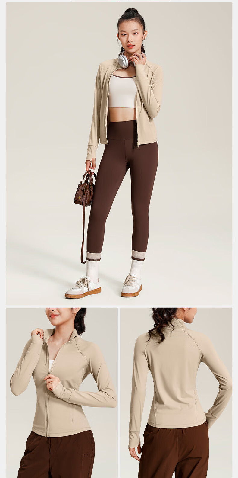 VFU Women's Sports Jacket for Cycling, Running, Outdoor Fitness, Morning Jogging, Exercise And Yoga Wear, Autumn And Winter, Roasted Milk Apricot Color, Size S 15