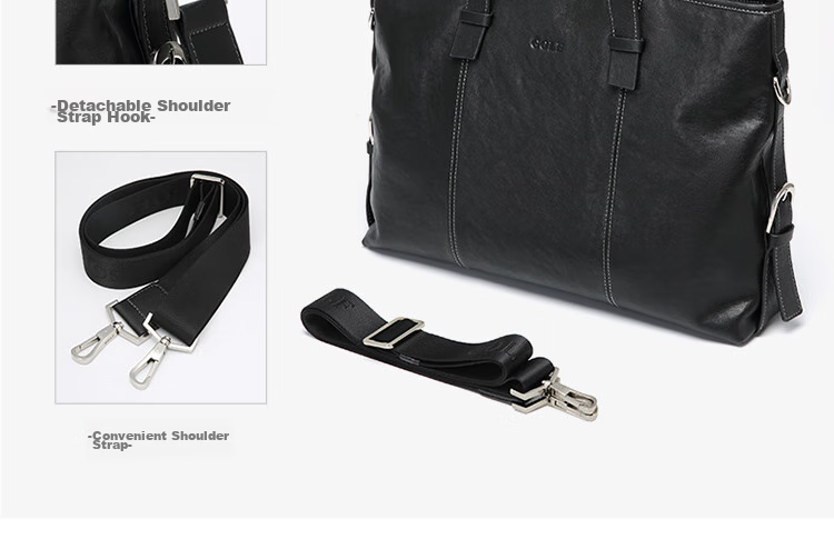 GOLF Briefcase, Men's Business Top-Grain Leather Handbag, Large Capacity Laptop Bag, Fashionable Horizontal Style Shoulder Crossbody Bag 24