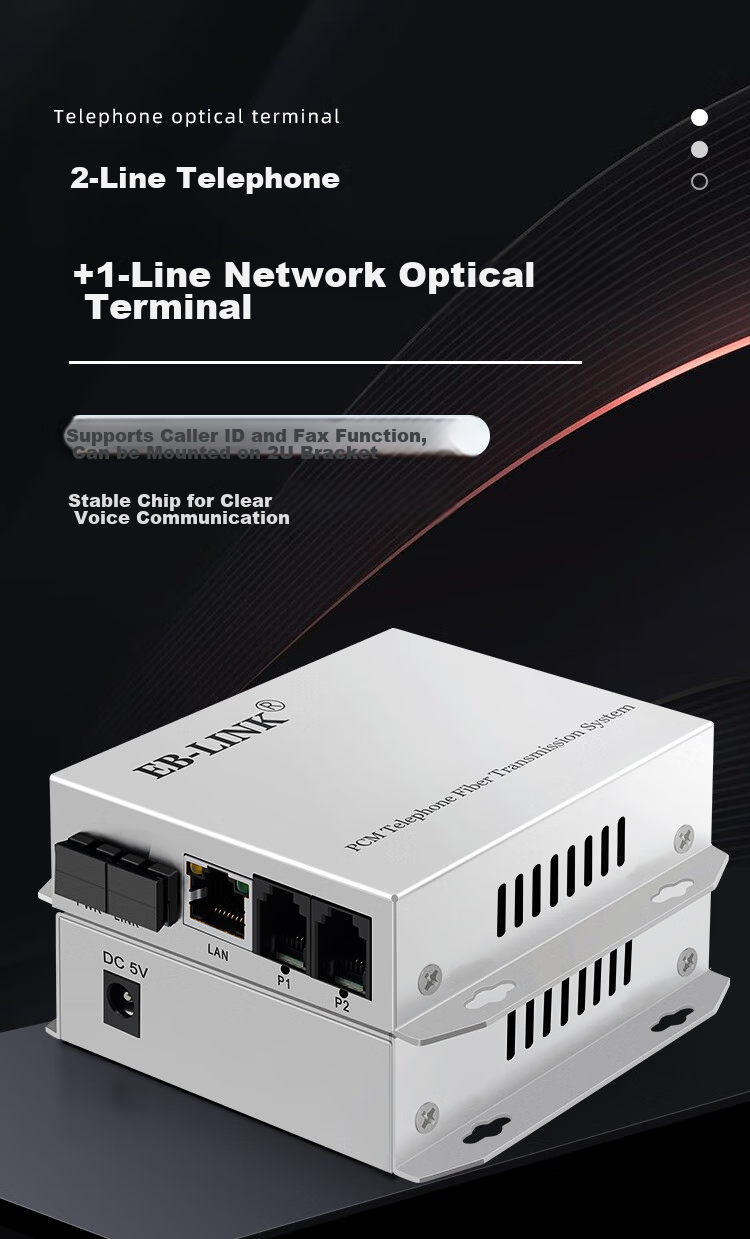 EB-LINK Telephone Optical Terminal, 2-Line Telephone + 1-Line Network PCM Voice Optical Terminal, Audio Intercom Transceiver, Telephone Fiber Optic Converter, Large Square Port SC Interface 1