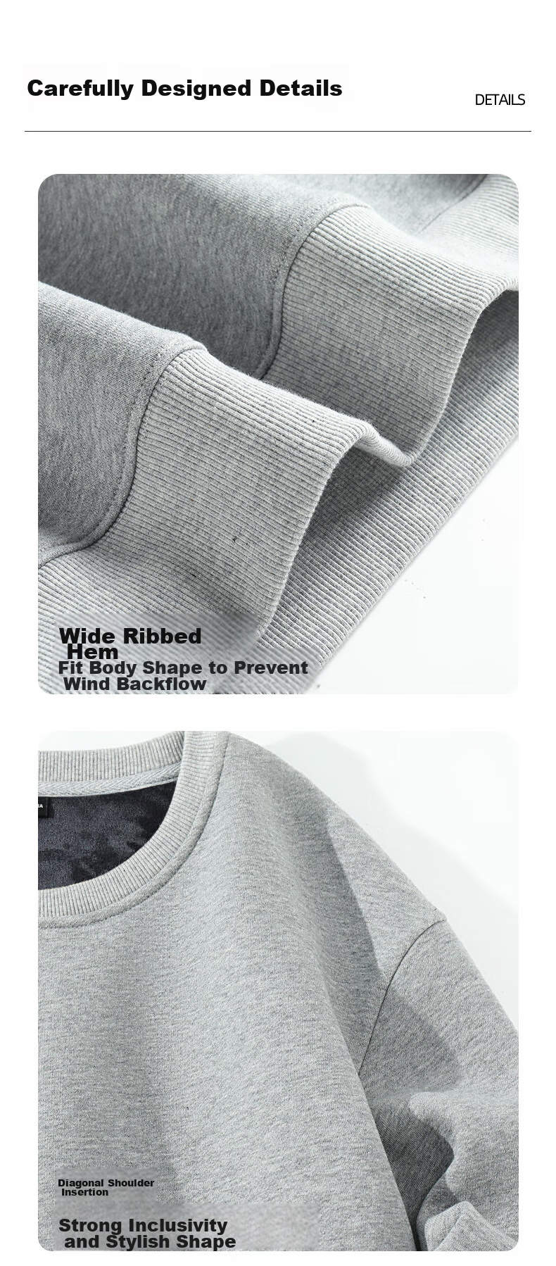 Baleno Sweatshirt for Men, Winter Trendy American Retro Round Neck Men's Jacket, Loose Thick Fleece-Lined Warm Youth Long-Sleeve 17
