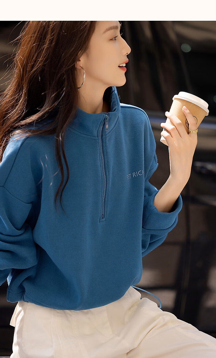 Dme [Smart Relaxation] Winter Minimalist Cloud Texture Cotton Letter Silicone Print Fashionable Stand Collar Zipper Sweatshirt for Women 17