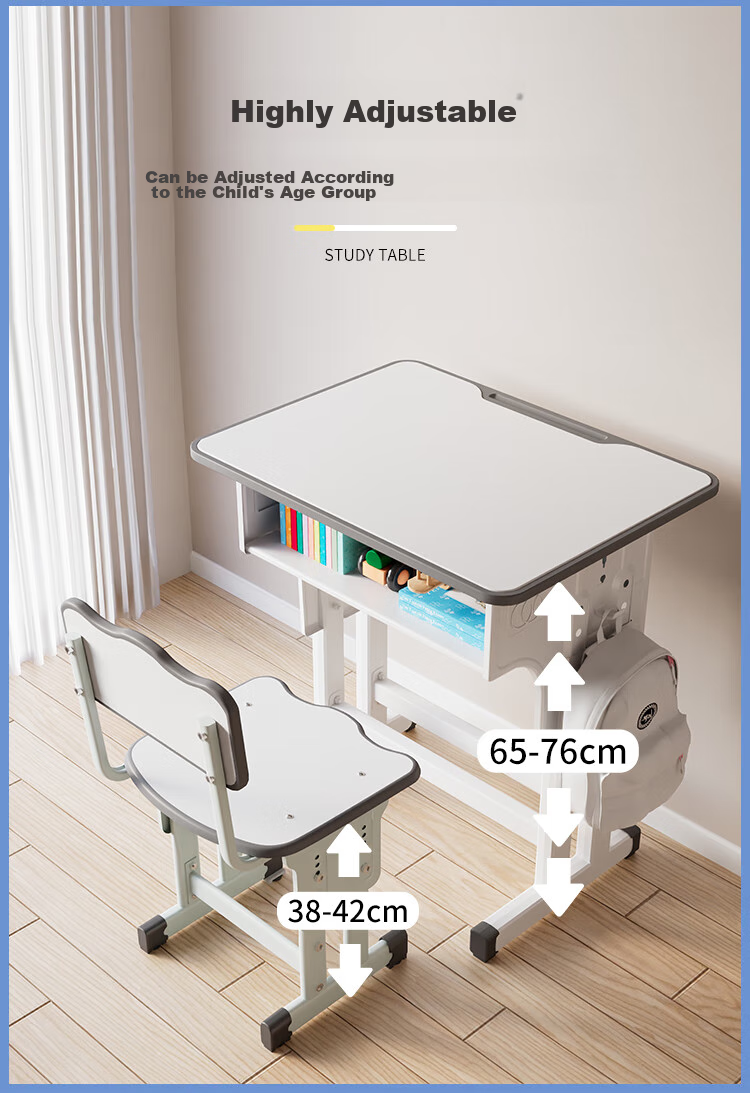 ZUNMIAN Children's Desk And Chair Set, Study Table And Chair Kit for Home Use, Adjustable Height Writing Desk for Primary And Secondary School Students, 70*50cm 4