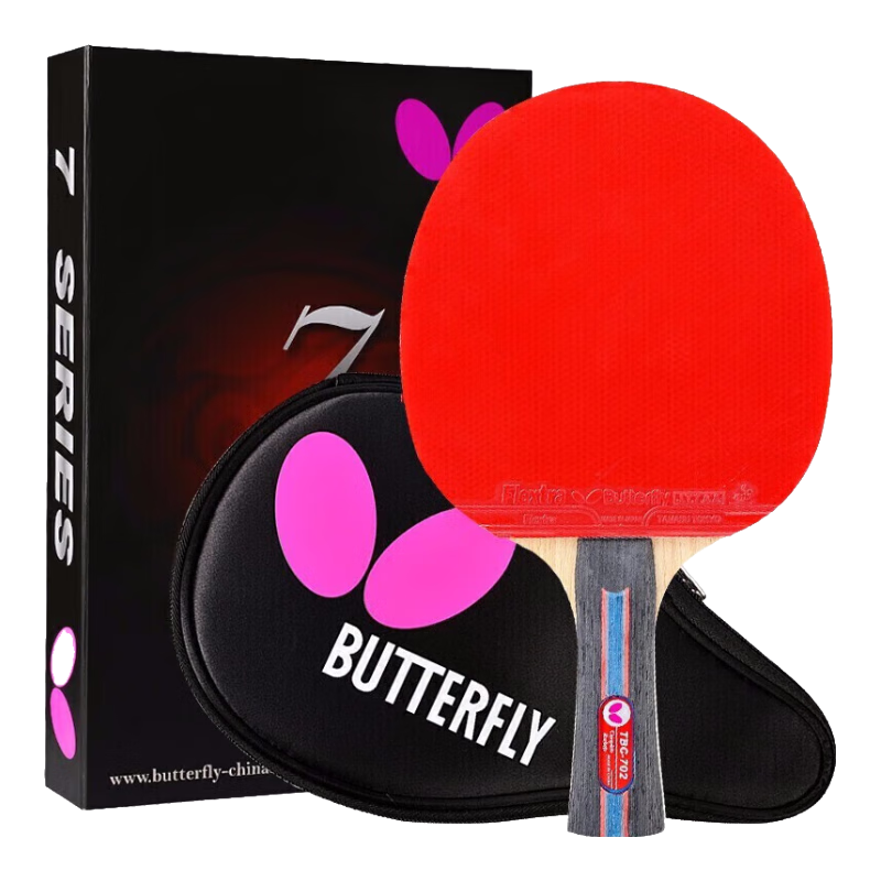 BUTTERFLY 7 Star Table Tennis Paddle [Double-Sided Reverse Rubber] Carbon Fiber Blade Professional Competition Racket 702 Penhold Grip, Includes Paddle Case