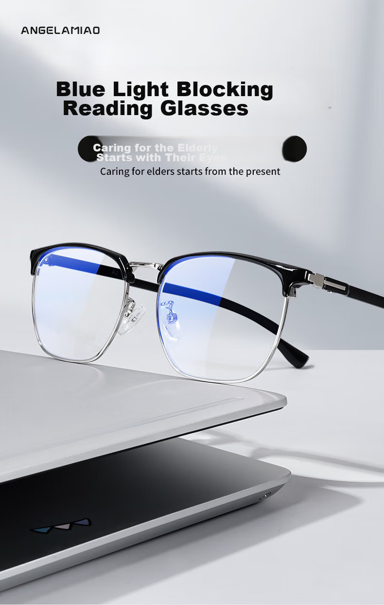 Angelamiao Reading Glasses, High-Definition Anti-Blue Light Anti-Fatigue TR Ultra-Light Fashionable Square Simple Versatile Glasses, Father's Day Gift 1
