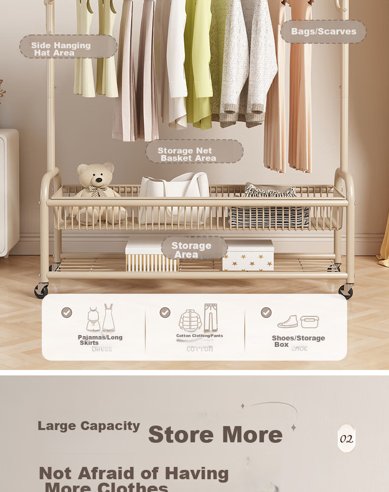 Shunyou Coat Rack, Floor-Standing Clothes And Hat Stand, Bedroom And Living Room Movable Drying And Storage Rack, 120CM, SY-309 3