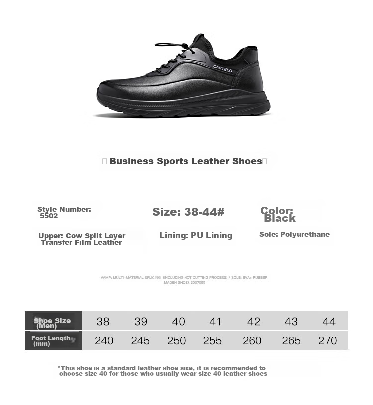 CARTELO Genuine Leather Men's Shoes, Business Casual Sports New Style, Autumn And Winter Soft Thick Sole Versatile Commuter Dad Shoes, Black Slip-O 19