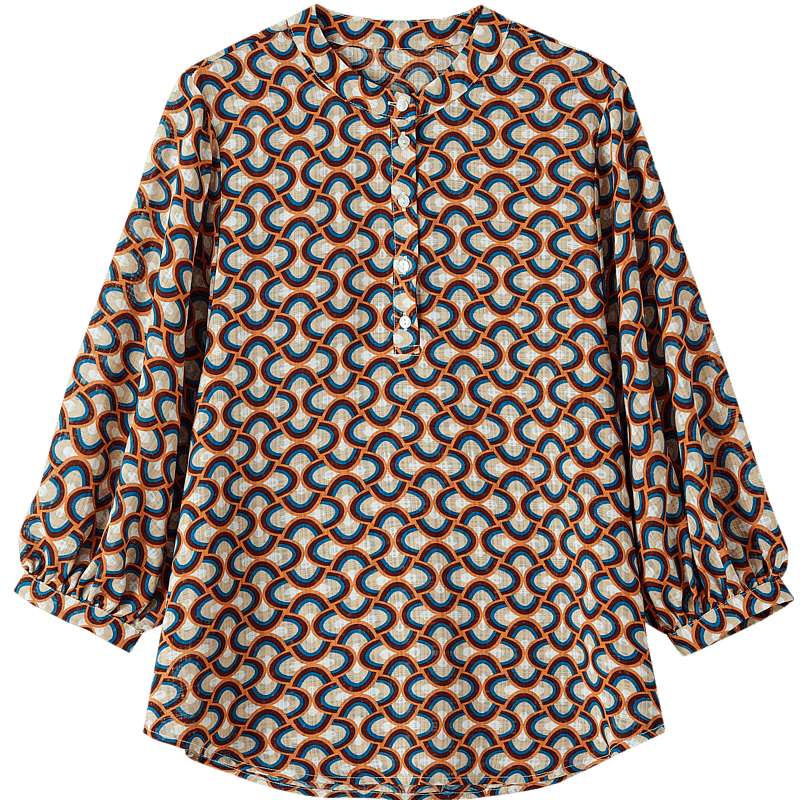 Dme Spring And Autumn Literary Style Smooth Holiday Shirt, Stand-Up Collar Lantern Sleeve Concealing Shirt, Women's Top