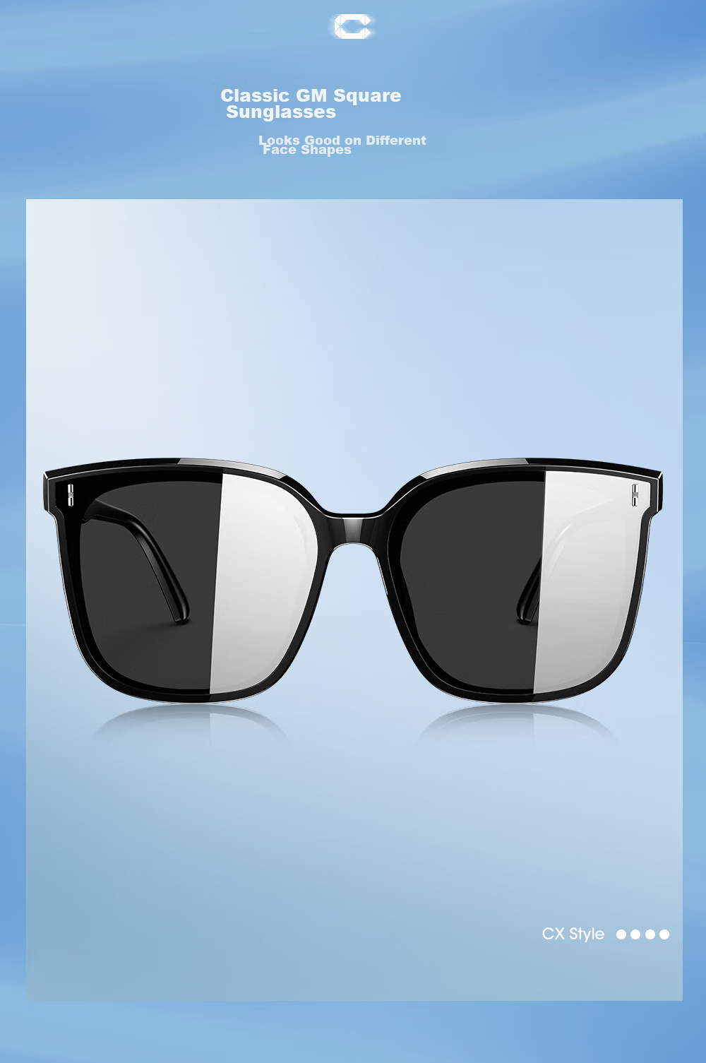 CAXMAN GM Sunglasses for Men And Women, Unisex Square Frame Large Frame Black Ultra-Nylon High Definition Anti-UV Retro Trendy Glasses 3