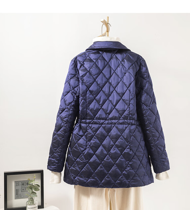 Dme Diamond Pattern Short down Jacket, Winter Commute Style, Lapel Collar, Drawstring Waist, Diamond Pattern Suit Style down Jacket for Women, Short Style 10