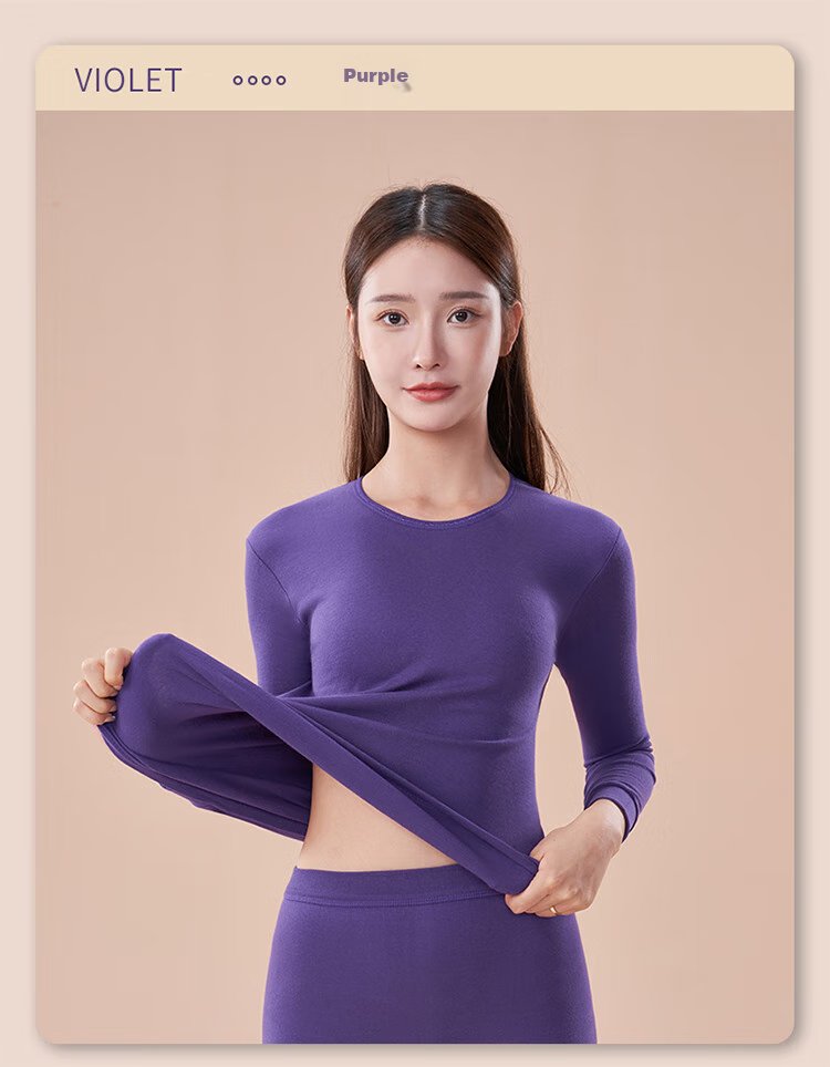 LangSha Women's Pure Cotton Autumn Underwear Set, 7A Antibacterial And Anti-Mite Round Neck Thermal Underwear, Thin Cotton Sweater Base Layer 19