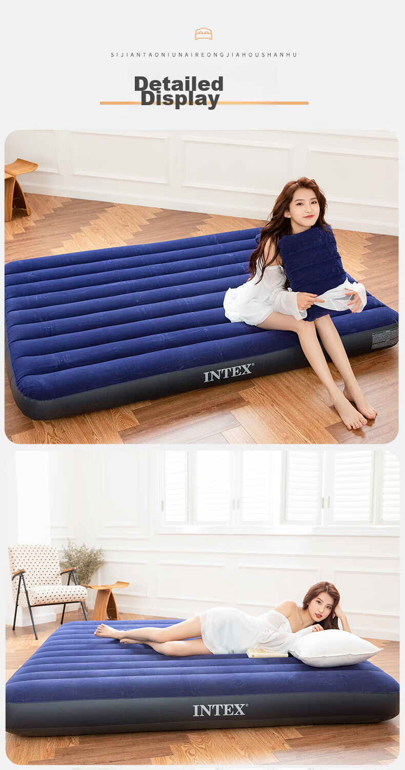 INTEX Inflatable Mattress, Floor Sleeping Air Bed, Outdoor Camping Moisture-Proof Mat, Home Use Double Folding Bed, 64759N 10