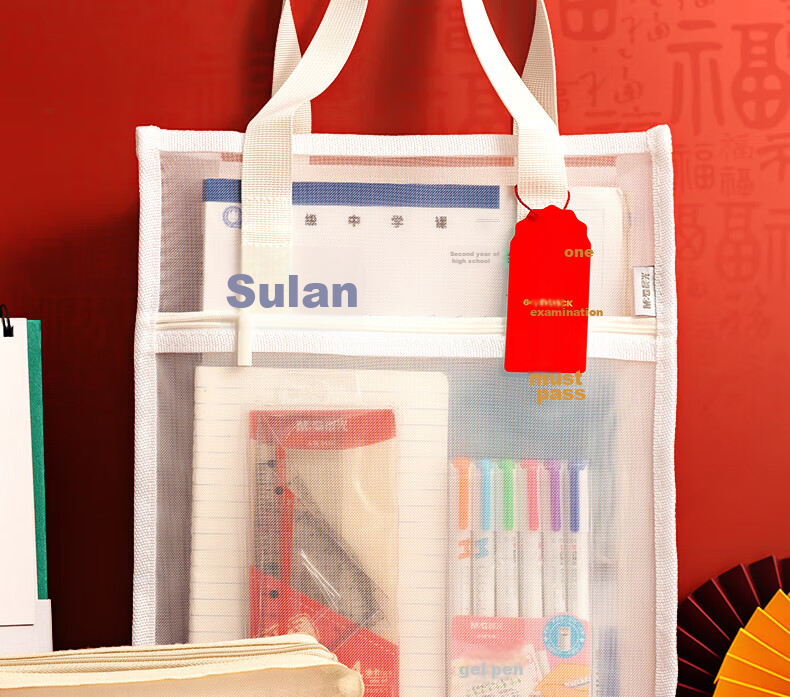M&G Tutoring Bag, Double-Layer Mesh, Large Capacity, Multifunctional Handbag, Art Storage Bag, for Postgraduate Entrance Exam And Civil Service Exam, Book Carrier AGW910D3, 1 Piece 2