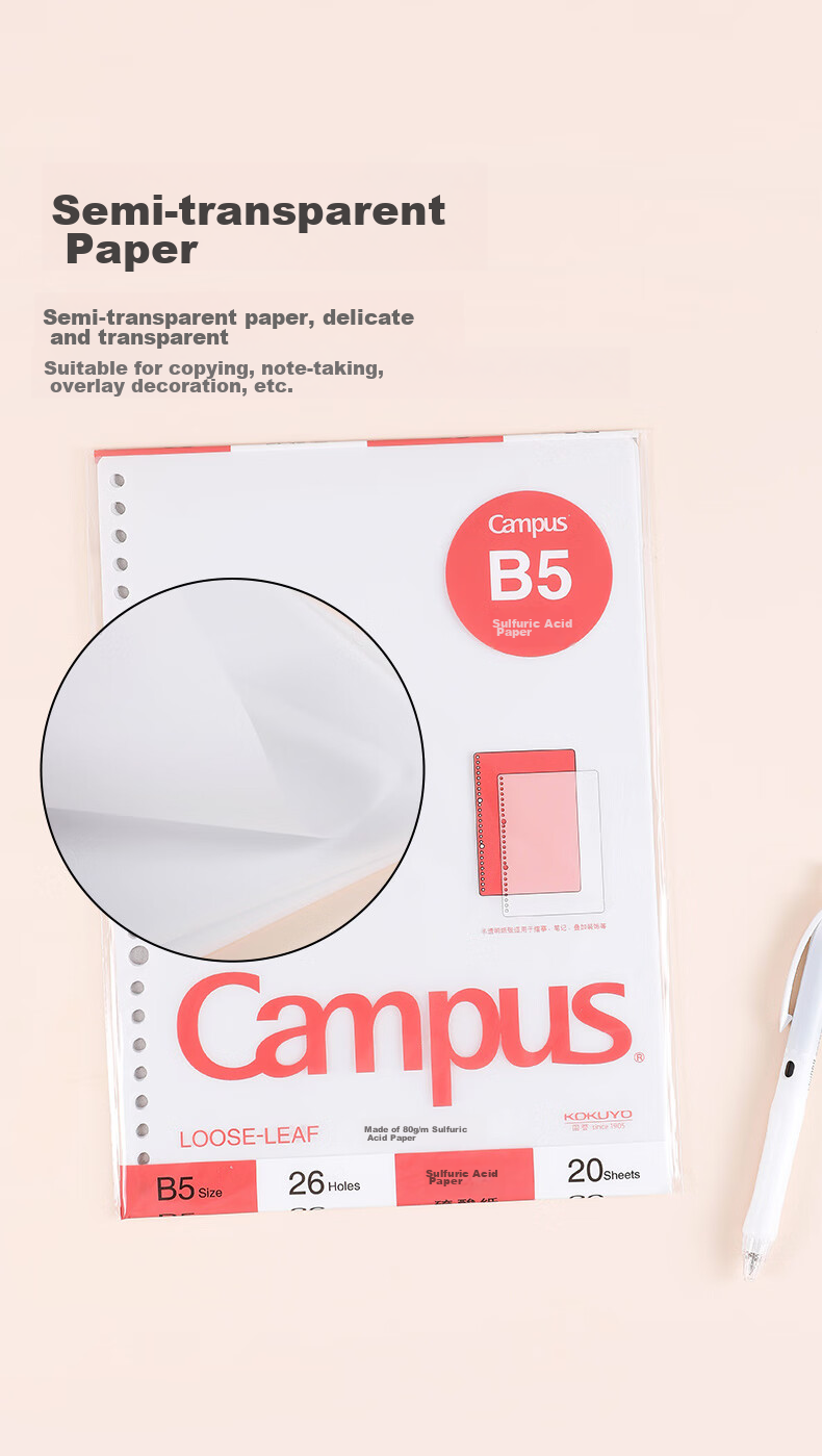 KOKUYO A4 Folded Loose-Leaf Paper CampusA5 Refill Notebook for Postgraduate Entrance Exam Notes, Loose-Leaf Paper Inner Pages, 8mm Ruled, 50 Sheets/book, 1 Book WCN-CLV3210 5