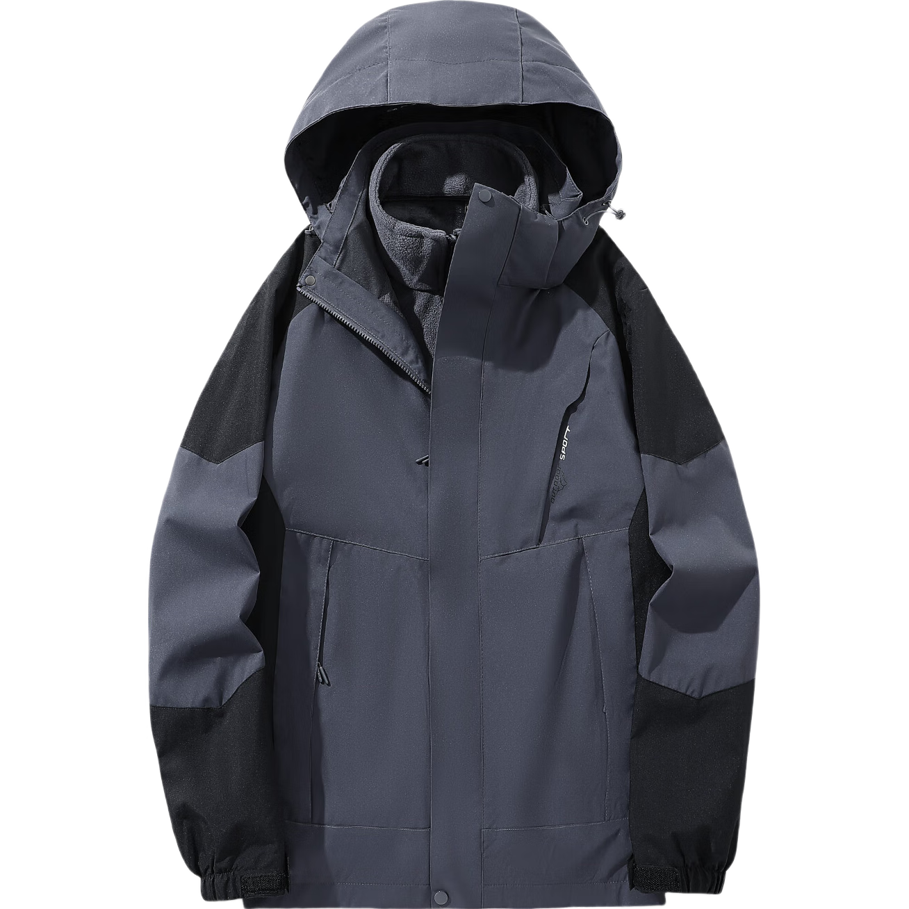 Huili Men's And Women's Three-In Outdoor Windproof Waterproof Mountaineering Jacket, Fleece-Lined Detachable Coat, Gray-Black