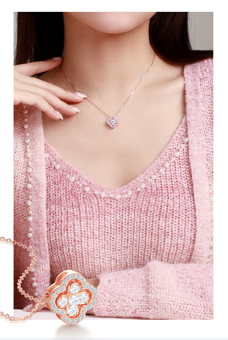 CHOW TAI SENG Four-Leaf Clover Necklace Silver Necklace for Women, 2026 New Light Luxury High-End Birthday Gift for Girlfriend Or Best Friend 5