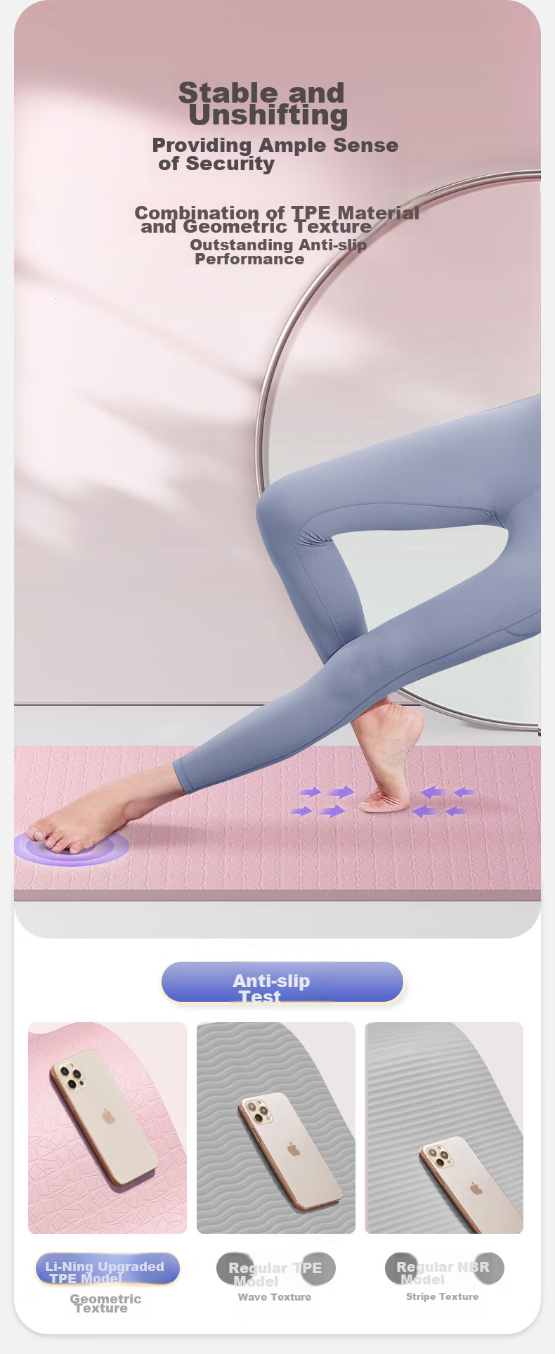 LI-NING TPE Yoga Mat Thickened Wide Non-Slip Professional Fitness Exercise Mat Green 10