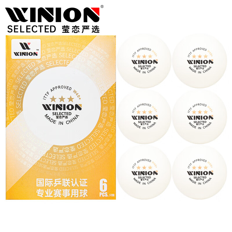 WINION Premium Table Tennis Balls Gold Three Stars E40+ New Material 3-Star Professional Competition Ping Pong Balls White 6-Pack