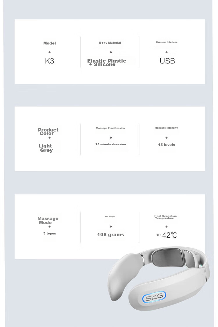 SKG Neck Massager K3-1t, Neck Massager with Heat Therapy, Electromagnetic Pulse U-Shaped Pillow, Light Gray 14