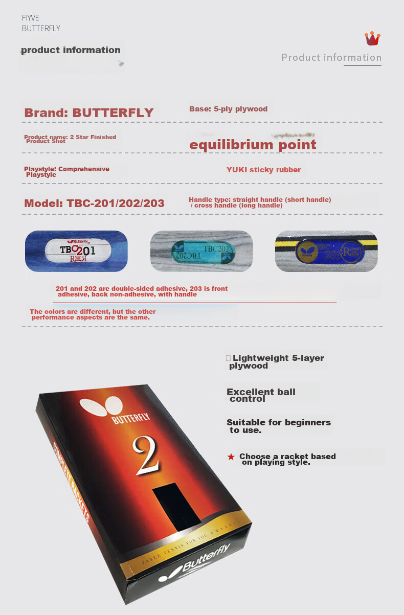 BUTTERFLY Three-Star Series Racket [Double-Sided Reverse Rubber] Arc Loop Fast Attack Table Tennis Paddle, 302 Straight Handle/single Paddle, Includes Racket Case 2