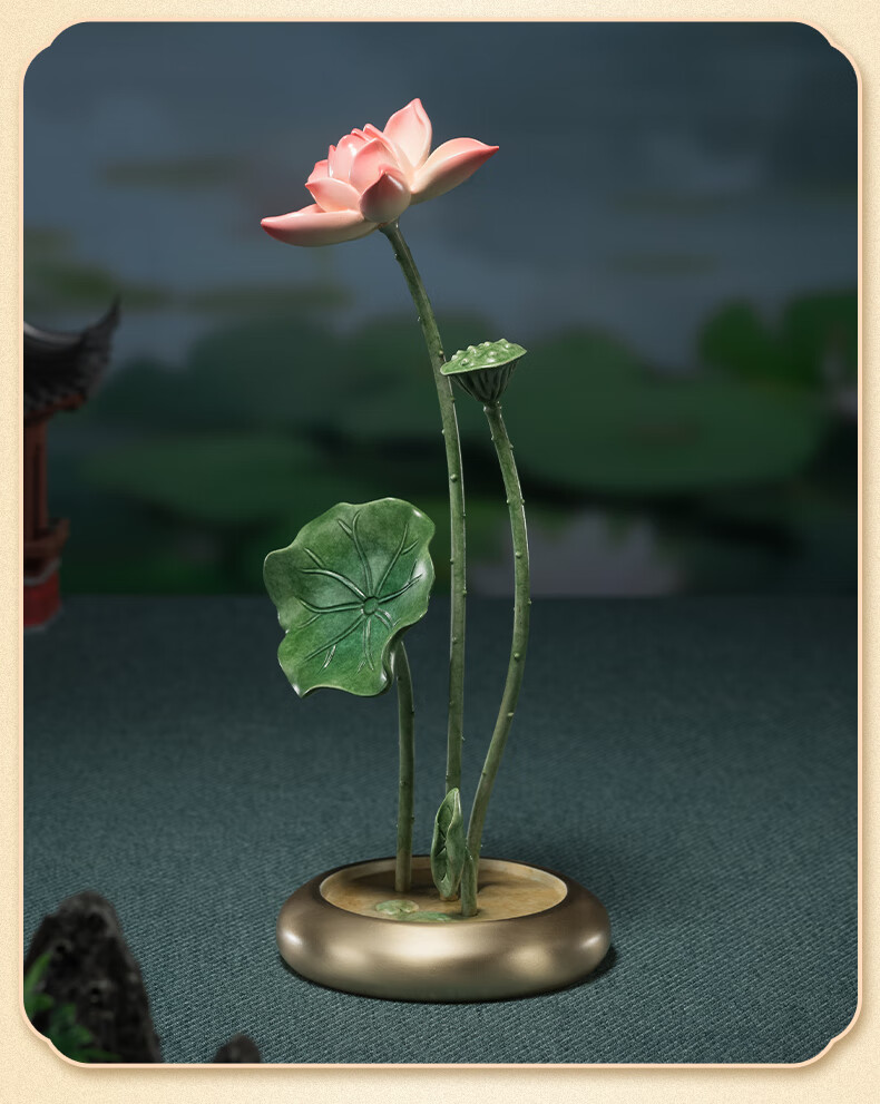Master Tong "Spring Orchid Summer Lotus Autumn Osmanthus Winter Plum" Living Room Desktop Copper Ornament Craftwork Summer Lotus 1