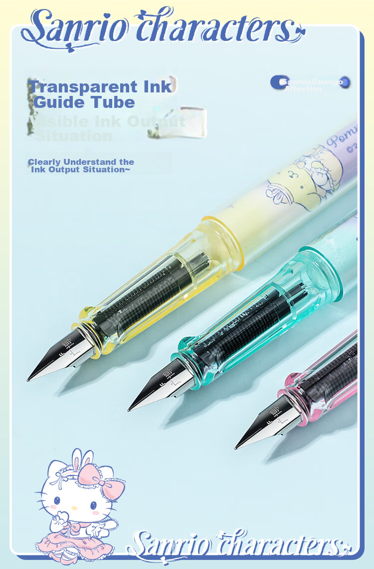 GuangBo & Sanrio Fountain Pen, Beginner's Calligraphy F-Nib Hard Pen, Elementary School Student Gift, Third Grade Posture-Correcting Signature Pen, Budinggou KT82188-H 6