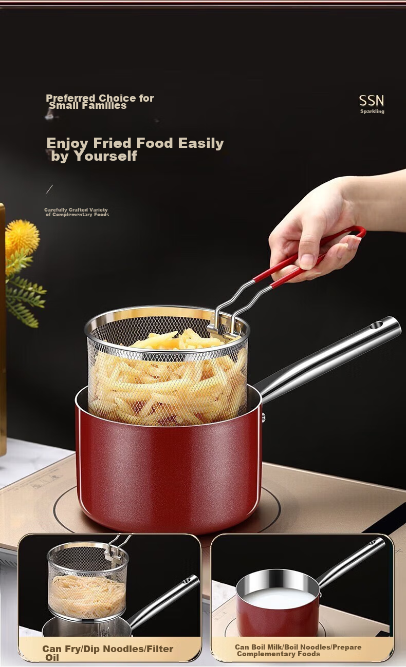 SSN Deep Frying Pan, Home Use for Fried Balls, Specialized Small Oil Fryer Pot, Deep-Frying Kettle, 16cm 6