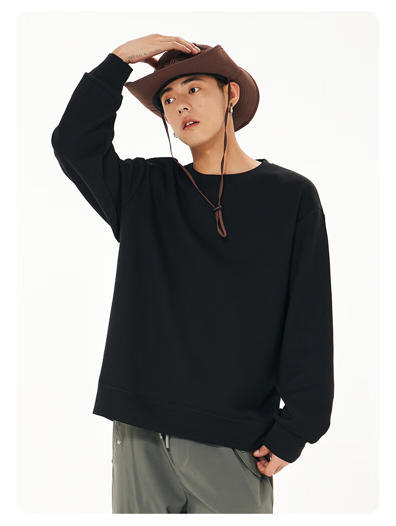 Jeanswest Men's Sweatshirt, Spring And Autumn Style, 320g Heavyweight Waffle Texture, Round Neck Top, Loose-Fitting Large Size Jacket for Me 6
