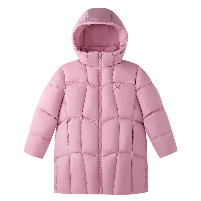 Annil Kids Long Down Jacket for Boys and Girls 2025 Winter New Style Big Kids Artistic Pink 160
