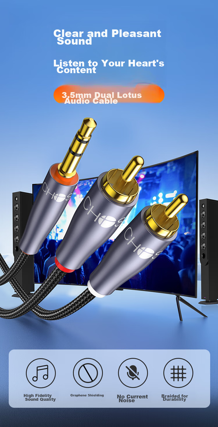 CHOOSEAL (CHOSEAL) 3.5mm to Dual RCA Headphone Jack, Graphene Shielding, 3.5mm to 2RCA Splitter Male-To Connection for Computer, TV, Mobile Phone, Speaker Audio Cable 0.5 Meter QS3568 1