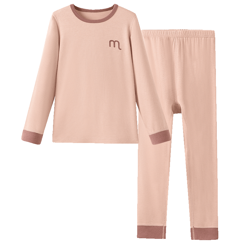 YING BO LUN Thermal Underwear, Wool Heating, Boys' Autumn Clothes And Pants Set, Girls' Round Neck Pajamas, 81117 Pink, Size 160