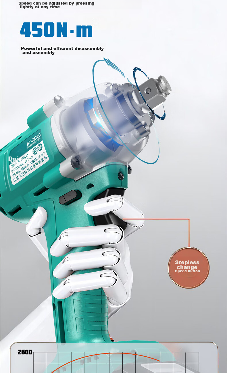 Dayi Electric Wrench 6822G-2, High Torque Electric Wrench, A7 Pneumatic Impact Wrench, Rechargeable Impact Wrench for Auto Repair, Sold by JD 8