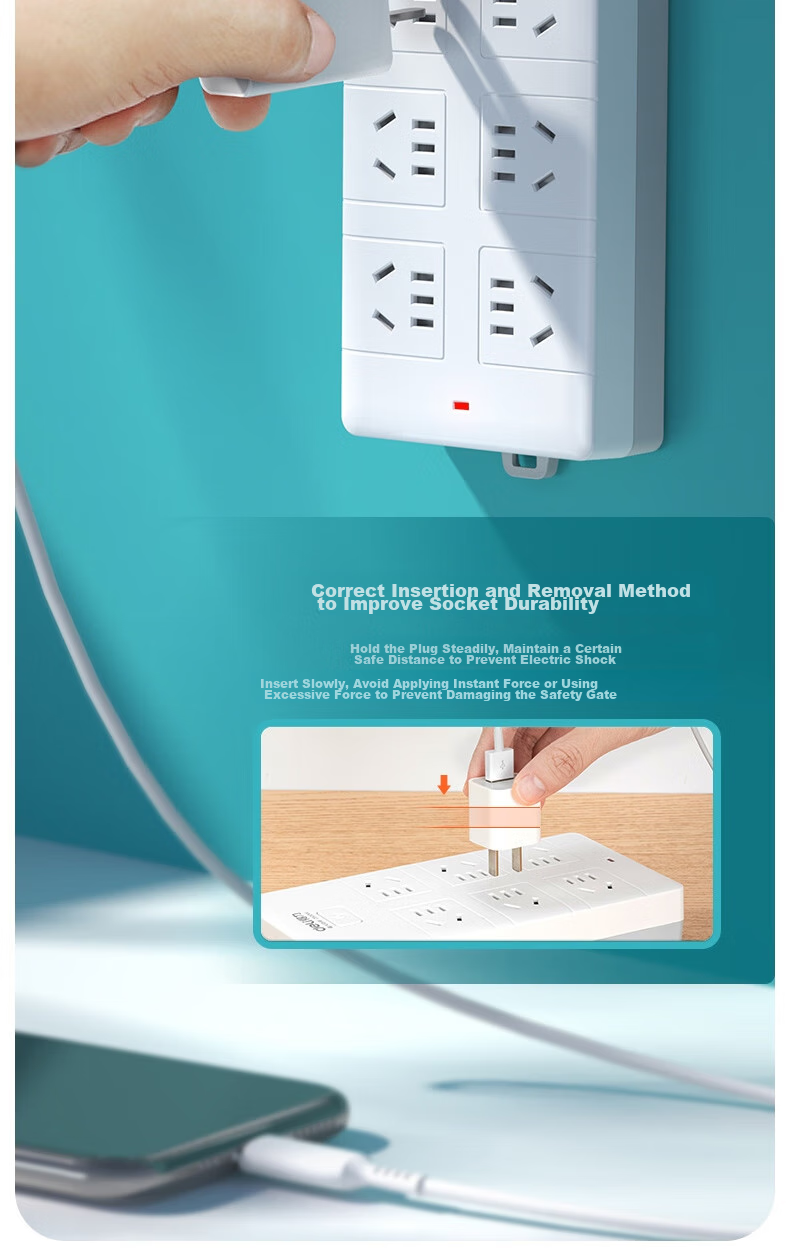 Deli 3C Certified National Standard Safe Power Strip/Extension Cord/Surge Protector with Master Switch, Child Safety Lock, 6 Outlets, 5 Meters, 18261 7