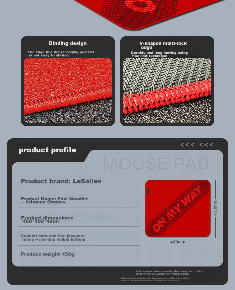 LESAILES Gaming Mouse Pad, Smooth FPS Surface for Computer Desk, Random Texture Jacquard Knight Zero Atk Air Qck Heavy Chizhen Huodun Red Dye 2 Kaili 5