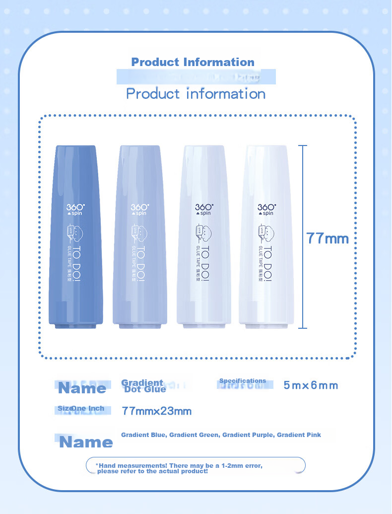 CHANGLi Gradient Push-Button Glue Refill, High-Quality Children's Craft Large Capacity Journal Glue Tape, Elementary School Student Error Correction Sticky Notes, Push-Button Double-Sided Tape, High Adhesio 2
