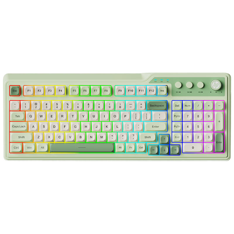 HP K360 Wired Keyboard Mechanical Feel Ergonomic Office And Gaming Universal League of Legends Esports Gaming Keyboard Matcha Color 98-Key Layout