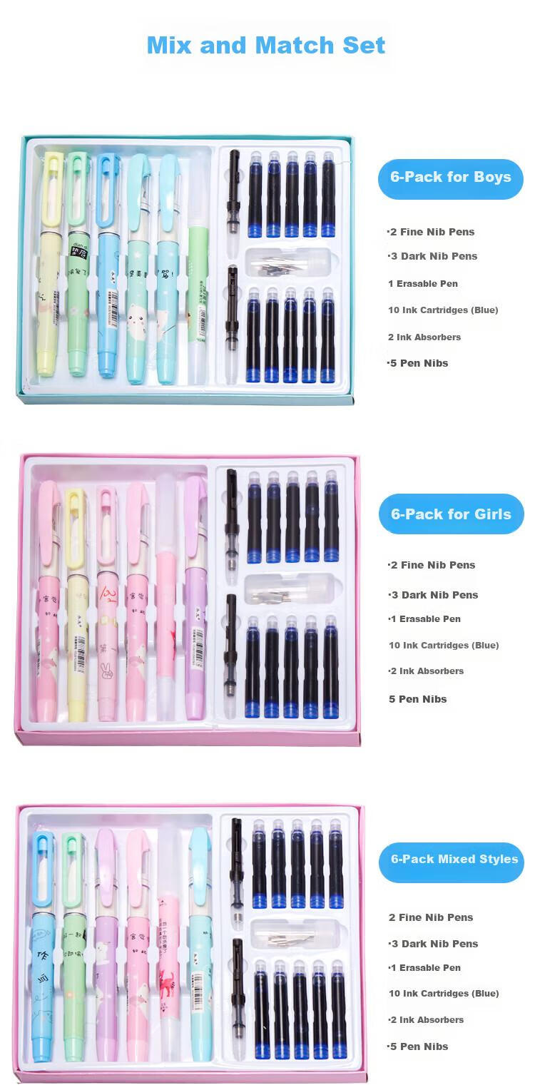 Yongsheng School Opening Gift Fountain Pen Soft Rubber Grip Posture Correction for Third Grade Elementary Students Beginner Handwriting Practice Dark Nib Replaceable Ink Cartridge 3042A Morandi Color 12 Pens Per Box 9