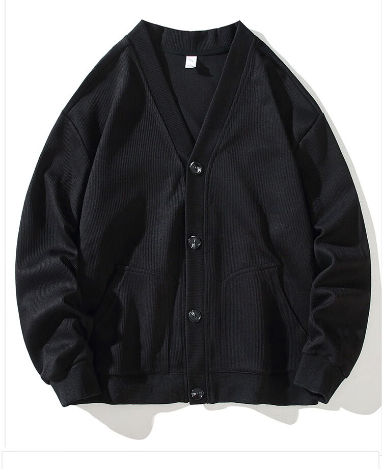 CHUTAN Men's Sweater Cardigan V-Neck Autumn Winter Pullover Casual Japanese Style Long Sleeve Sweater, Black, 2XL 25