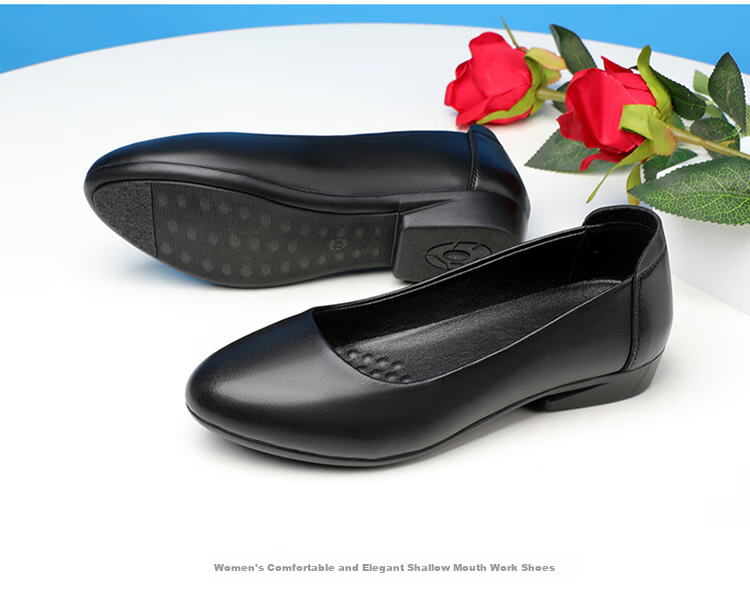 Poitulas Women's Casual Low-Cut Work Shoes, Comfortable Commute Professional Formal Leather Shoes for Women, 8718 Black, Size 39 13