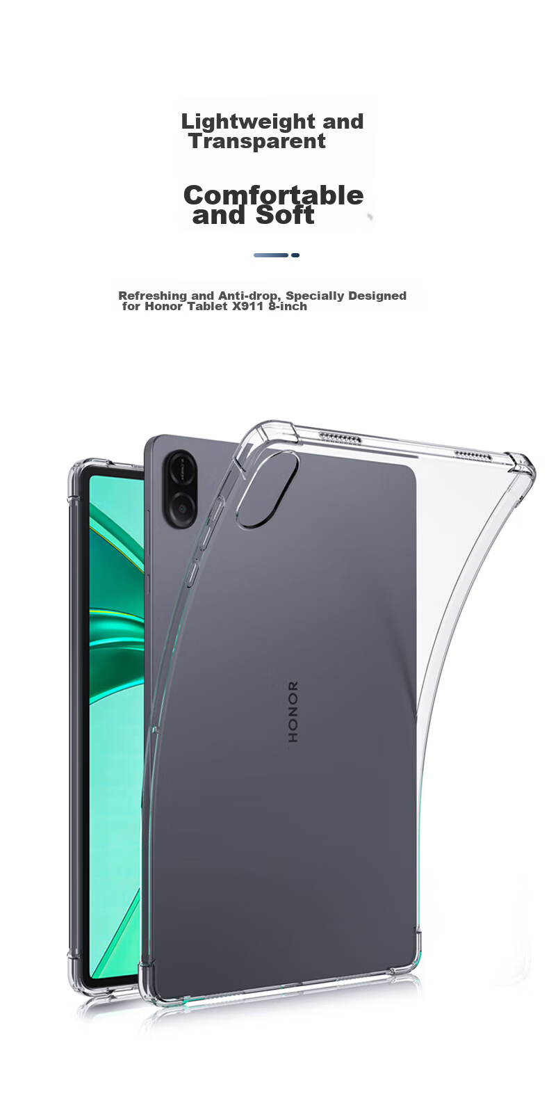 BIAZE Compatible with Honor X10 Pro/X9 Pro 2026/25 Protective Case, Honor Tablet 11.5-Inch, Shockproof TPU Corner Protection Cover PB563-Transparent White 1