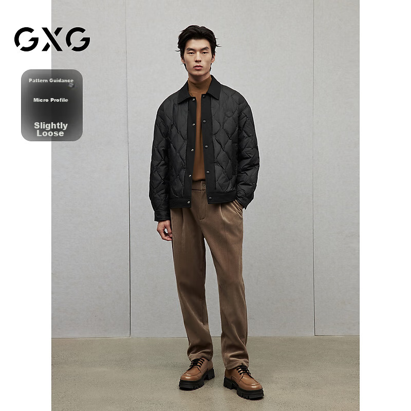 GXG Men's Lightweight Shirt-Style down Jacket, Winter 2024 New Product, Black, Size 175/L