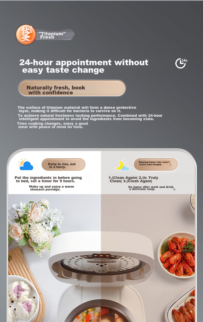 Amos 0 Coated Rice Cooker, Pure Titanium Uncoated Mother And Baby Grade Material Inner Pot, 3L Multifunctional Household Rice Cooker for 3-4 People, Soup And Porridge, Voice-Controlled IH Heating Electric Rice Cooker AS-FB308T 12