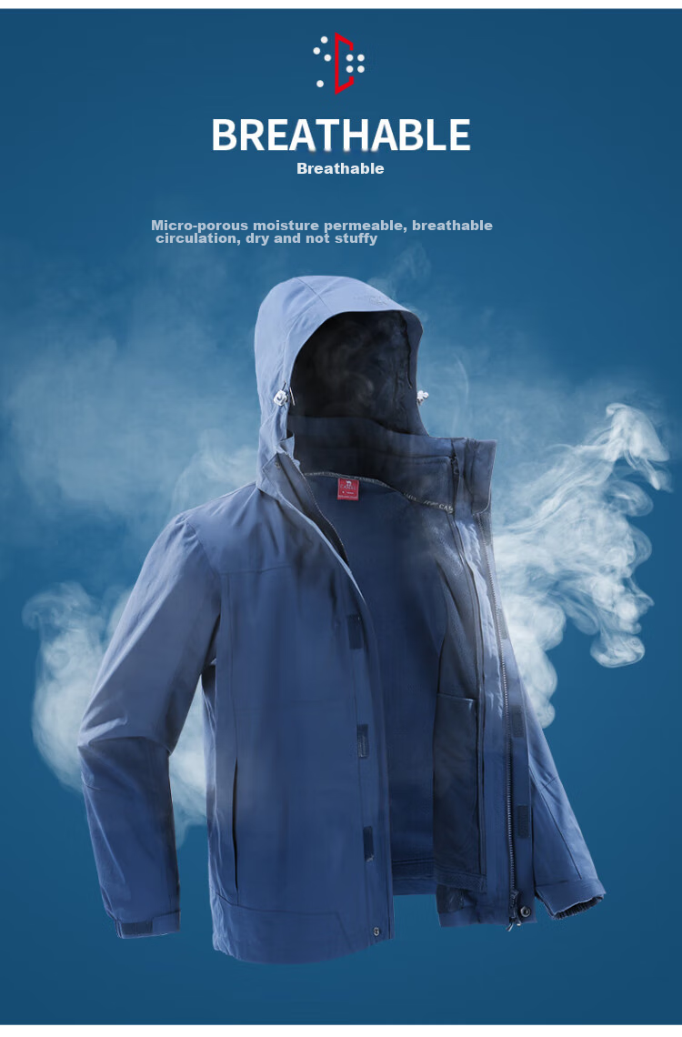 CAMEL Windbreaker Jacket for Men And Women, Three-In Detachable Two-Piece Set, Outdoor Heavy Rain-Proof Waterproof Windproof Mountaineering Suit 11
