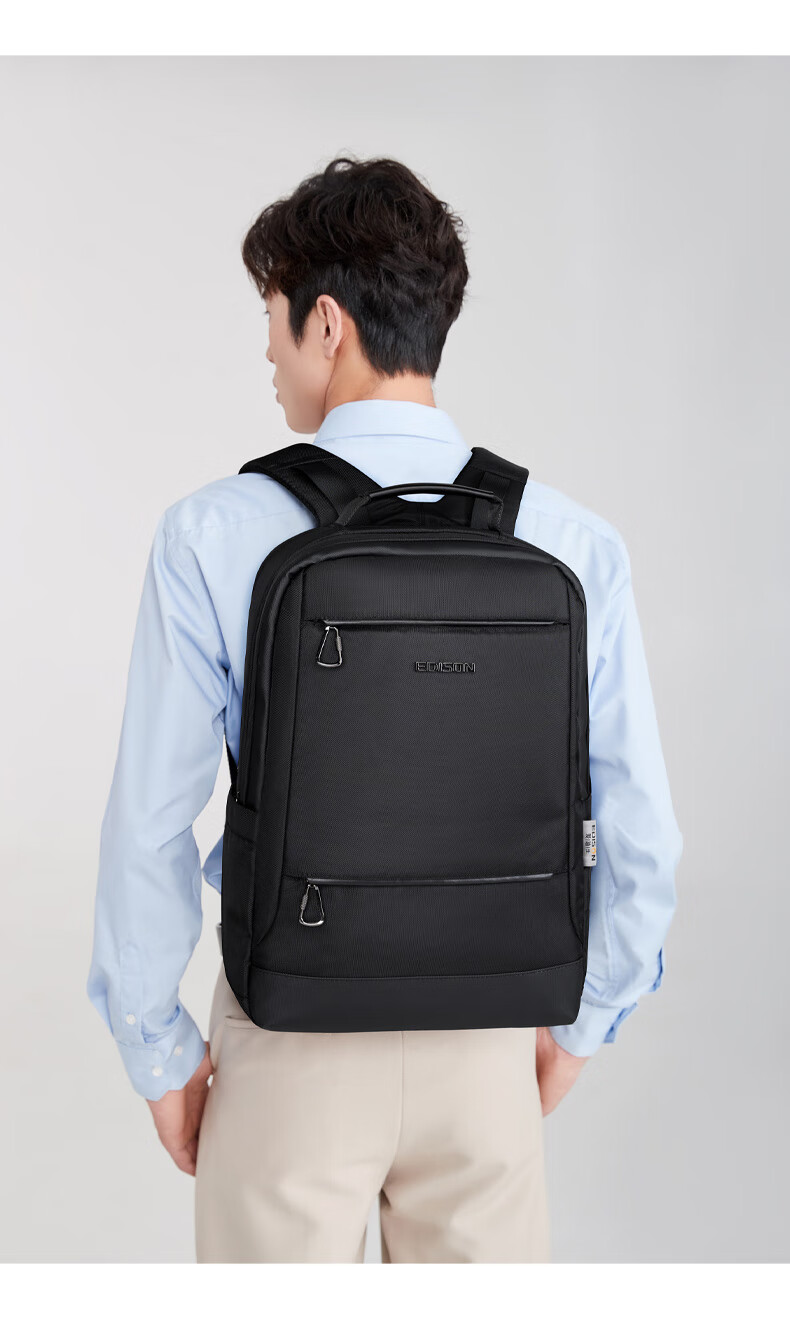 Edison Men's Backpack Business Commute Laptop Bag Large Capacity Water-Resistant Backpack E011-1 Black 2